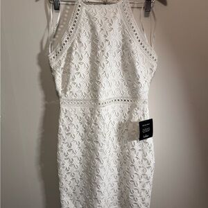 LuLu’s Women’s White Eyelit Star Zip Up Dress Summer Small